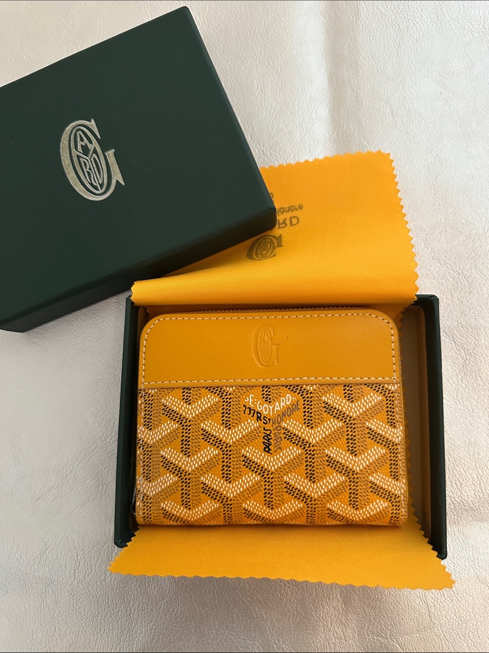Goyard Yellow Goyardine Compact Wallet with Chevron Pattern